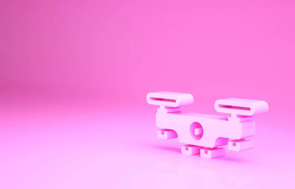 粉色无人机飞行图标隔离在粉色背景 带视频和照相相机符号的四合彩机 最低纲领的概念 3D渲染3D插图 — 图库照片