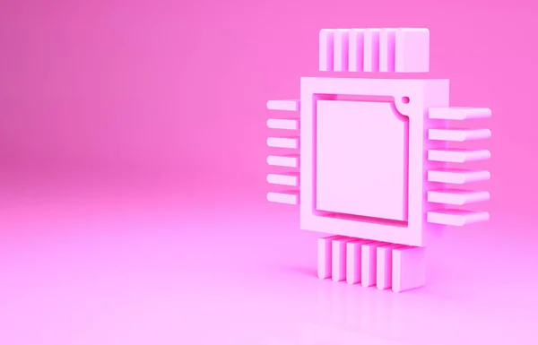 Processador Computador Rosa Com Microcircuitos Ícone Cpu Isolado Fundo Rosa — Fotografia de Stock