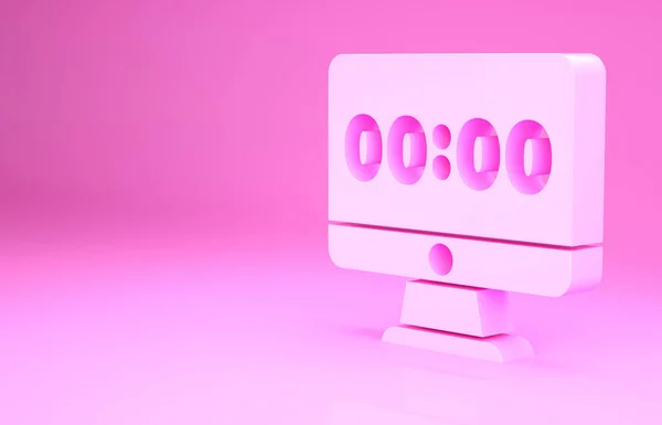 Розовые Часы Экране Монитора Компьютера Значок Изолирован Розовом Фоне График — стоковое фото