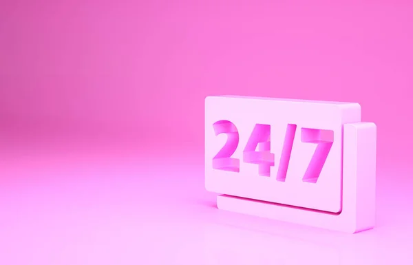 ピンククロックピンクの背景に隔離された24時間アイコン 丸一日アイコン 24時間サービスシンボル 最小限の概念 3Dイラスト3Dレンダリング — ストック写真