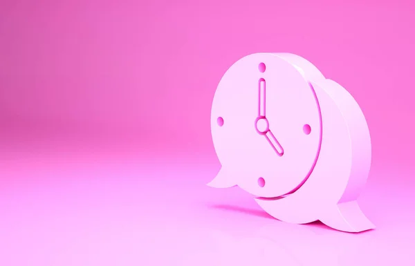 Różowy Zegar Ikoną Bańki Mowy Izolowane Różowym Tle Znak Czasu — Zdjęcie stockowe