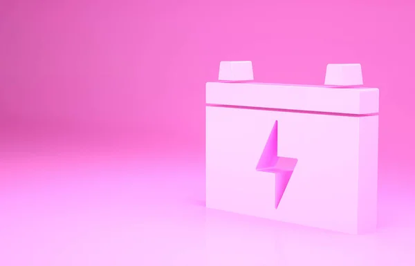 ピンクの車のバッテリーアイコンはピンクの背景に隔離された 蓄電池のエネルギー電力と電気蓄電池 最小限の概念 3Dイラスト3Dレンダリング — ストック写真