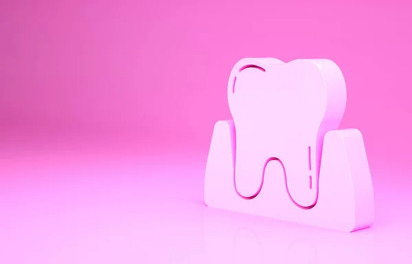 Pink Tooth icon isolated on pink background. Tooth symbol for dentistry clinic or dentist medical center and toothpaste package. Minimalism concept. 3d illustration 3D render.