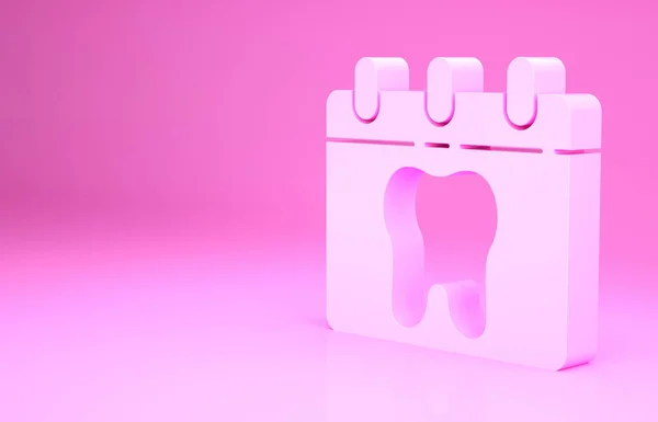 ピンクの背景に孤立歯のアイコンとピンクのカレンダー 国際歯科医師の日 3月6日 3月の祝日カレンダー 最小限の概念 3Dイラスト3Dレンダリング — ストック写真