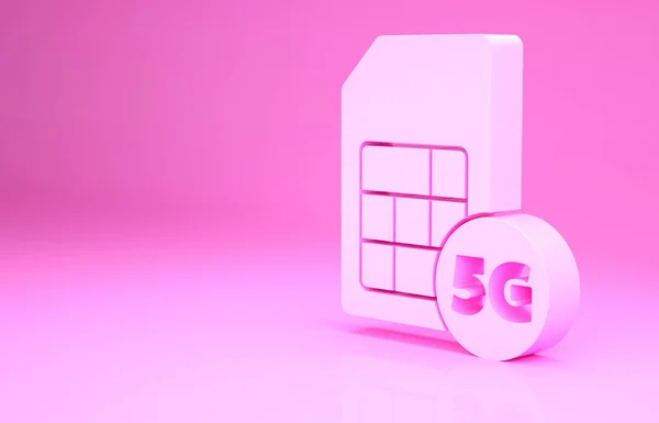 Różowa Ikona Karty Sim Różowym Tle Mobilne Bezprzewodowe Technologie Komunikacyjne — Zdjęcie stockowe