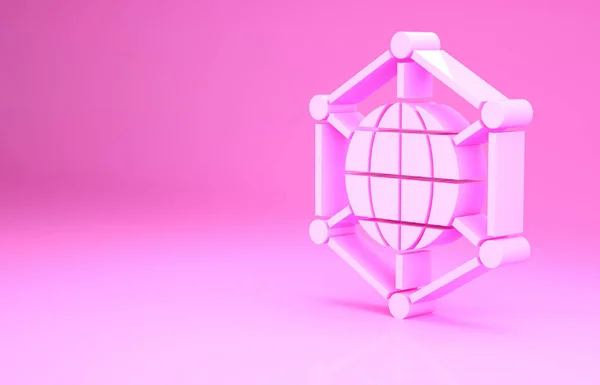 Pink Global Technologie Social Network Icoon Geïsoleerd Roze Achtergrond Minimalisme — Stockfoto