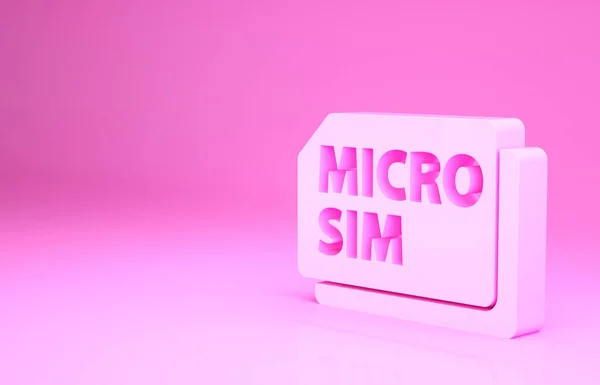 Pink Micro Sim Card icon isolated on pink background. Mobile and wireless communication technologies. Network chip electronic connection. Minimalism concept. 3d illustration 3D render.