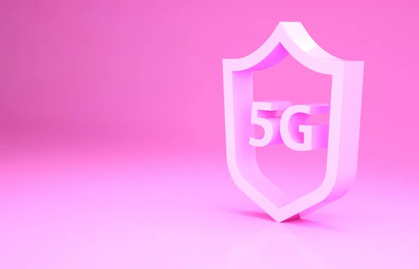 Pink Protective Shield Bezprzewodowy Internet Wifi Ikona Izolowana Różowym Tle — Zdjęcie stockowe