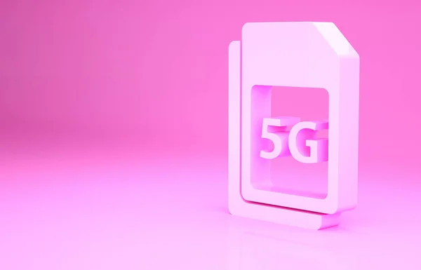 ピンクの背景に隔離されたピンクの5G Simカードアイコン モバイルおよび無線通信技術 ネットワークチップ電子接続 最小限の概念 3Dイラスト3Dレンダリング — ストック写真