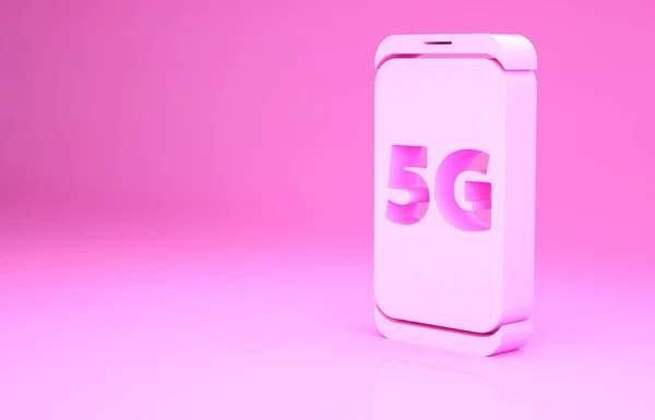 Pink Mobile Nowy Bezprzewodowy Internet Wifi Ikona Izolowana Różowym Tle — Zdjęcie stockowe