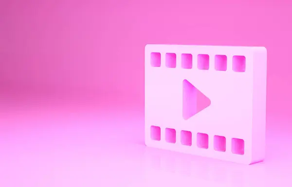 Pink Play Video Pictogram Geïsoleerd Roze Achtergrond Filmstrip Met Speelbord — Stockfoto