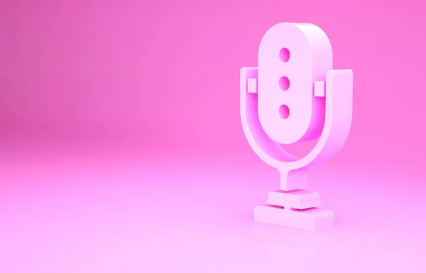 ピンクの背景に隔離されたピンクのマイクアイコン 無線マイクで スピーカーサイン 最小限の概念 3Dイラスト3Dレンダリング — ストック写真