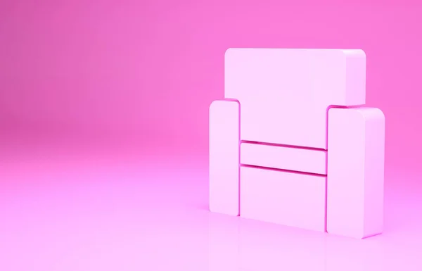 粉红电影院椅子图标孤立在粉红色的背景 最低纲领的概念 3D渲染3D插图 — 图库照片