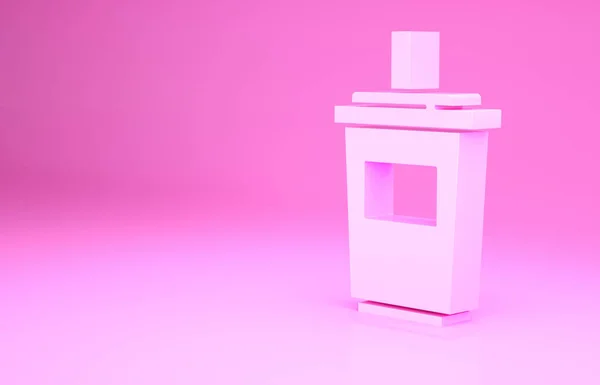 粉红色背景的粉色纸杯 酒用吸管和水图标隔离 苏打水 新鲜冷饮的象征 最低纲领的概念 3D渲染3D插图 — 图库照片