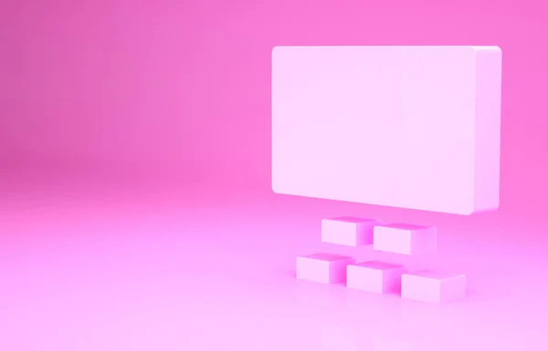 粉红电影院礼堂 屏幕和座位图标隔离粉红色背景 最低纲领的概念 3D渲染3D插图 — 图库照片