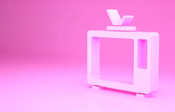Розовая Иконка Телевизора Retro Выделена Розовом Фоне Телевизионный Знак Концепция — стоковое фото
