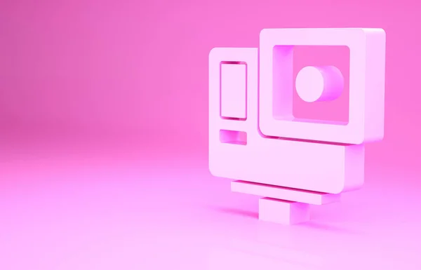 Růžová Akce Extrémní Ikona Kamery Izolované Růžovém Pozadí Videokamera Zařízení — Stock fotografie