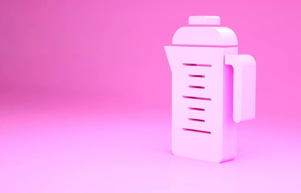 粉红色背景的粉色茶壶图标 最低纲领的概念 3D渲染3D插图 — 图库照片