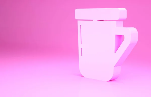 粉色背景下的粉色咖啡杯图标 茶杯热饮咖啡 最低纲领的概念 3D渲染3D插图 — 图库照片