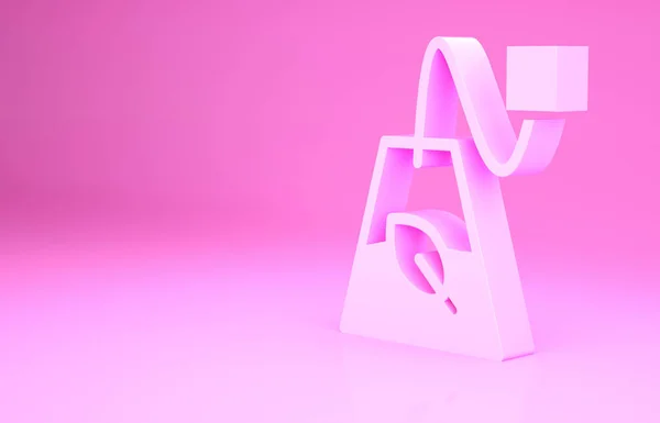 ピンクティーバッグのアイコンがピンクの背景に孤立しています 最小限の概念 3Dイラスト3Dレンダリング — ストック写真