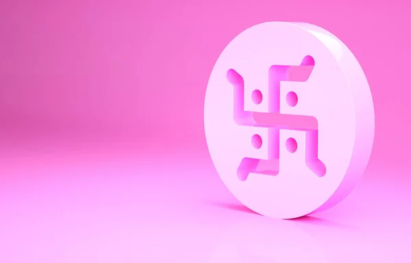 Pink Hindoe Swastika Religieus Symbool Pictogram Geïsoleerd Roze Achtergrond Minimalisme — Stockfoto