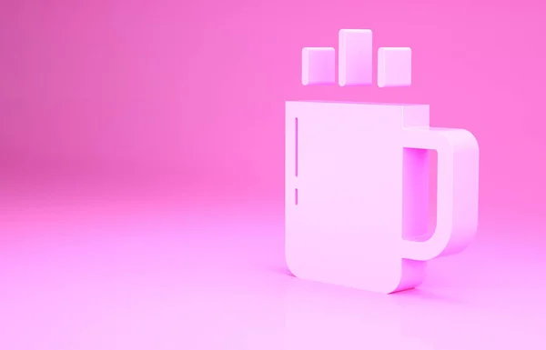 粉色背景下的粉色咖啡杯图标 茶杯热饮咖啡 最低纲领的概念 3D渲染3D插图 — 图库照片