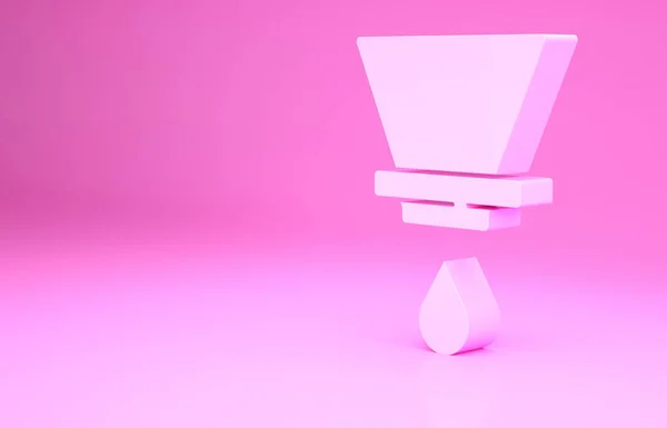 ピンクの背景に隔離されたV60コーヒーメーカーのアイコン 最小限の概念 3Dイラスト3Dレンダリング — ストック写真