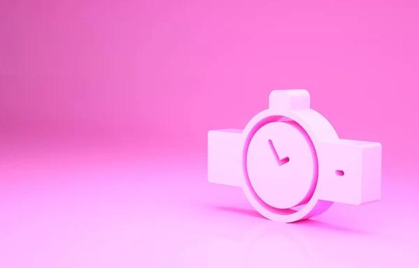 Ikona Zegarka Pink Wrist Różowym Tle Ikona Zegarka Koncepcja Minimalizmu — Zdjęcie stockowe