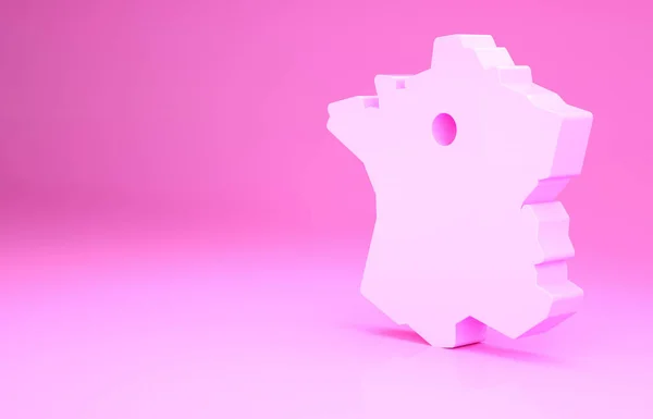 Pinkfarbene Landkarte Von Frankreich Isoliert Auf Rosa Hintergrund Minimalismus Konzept — Stockfoto