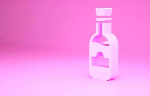 Garrafas Cor Rosa Ícone Vinho Isolado Fundo Rosa Conceito Minimalismo — Fotografia de Stock