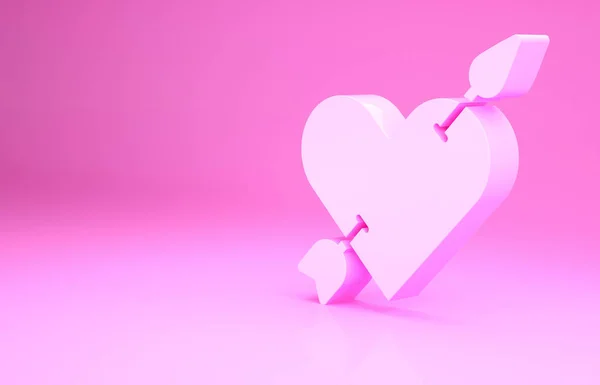 Розовый Символ Любви Сердцем Значком Стрелки Изолированы Розовом Фоне Знак — стоковое фото