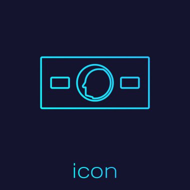 Turkuaz hat kağıt para para ikonu mavi arka planda izole. Para desteleri. Para birimi. Vektör İllüstrasyonu.