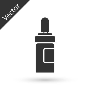 Beyaz arka planda gri sakal ve bıyıklı yağ şişesi ikonu var. Pipetli cam şişe. Vektör İllüstrasyonu.