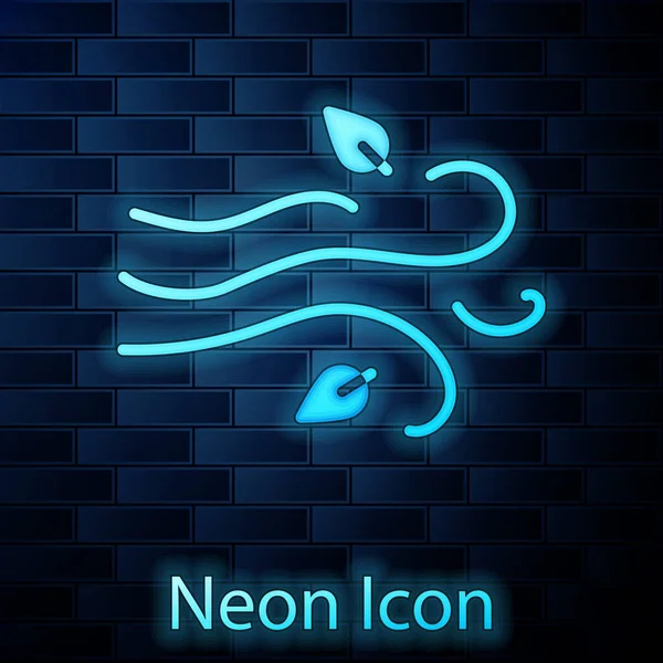 Ícone Vento Neon Brilhante Isolado Fundo Parede Tijolo Tempo Ventoso — Vetor de Stock
