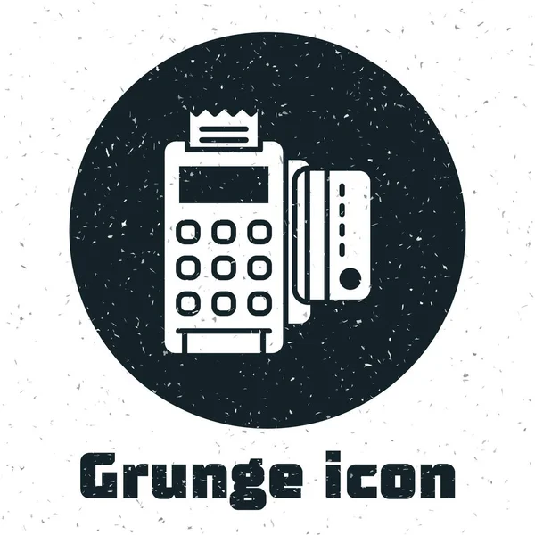 Terminal Grunge Pos Con Tarjeta Crédito Insertada Icono Receptor Impreso — Vector de stock