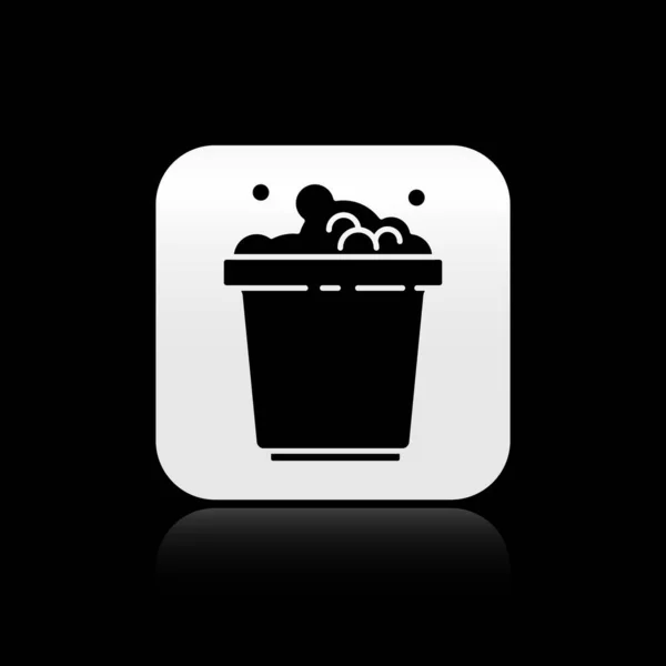 Black Bucket Soap Suds Icon Isolated Black Background Bowl Water — Stock Vector