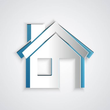 Kağıt kesiği ev simgesi gri arkaplanda izole edilmiş. Ev sembolü. Kağıt sanatı tarzı. Vektör.