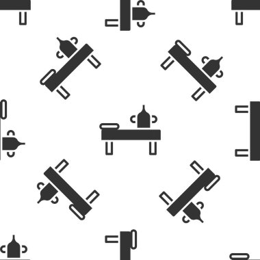 Yağ ikonlu gri masaj masası beyaz arka planda izole edilmiş pürüzsüz desen. Vektör.