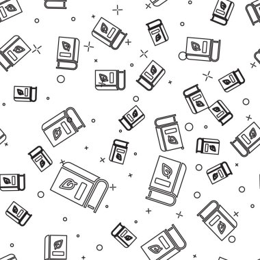 Siyah çizgi tıp kitabı, beyaz arka planda yaprak ikonu izole edilmiş kusursuz desen. Vektör.