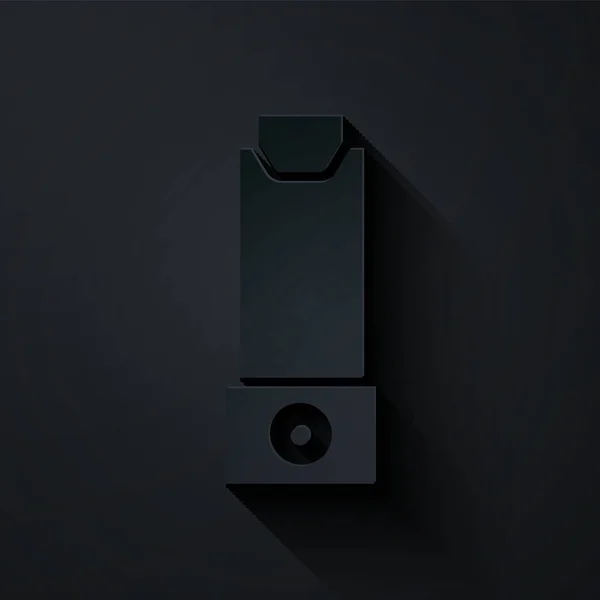 Papier Découpé Icône Inhalateur Isolé Sur Fond Noir Respirez Pour — Image vectorielle
