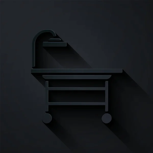 Papírvágás Operating Table Icon Isolated Black Background Papírművészeti Stílus Vektorillusztráció — Stock Vector