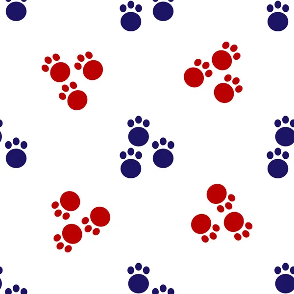 Blue Red Paw Print Icon Isolated Seamless Pattern White Background — Stock Vector