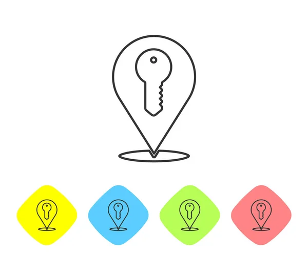 Ligne Grise Icône Clé Localisation Isolée Sur Fond Blanc Concept — Image vectorielle