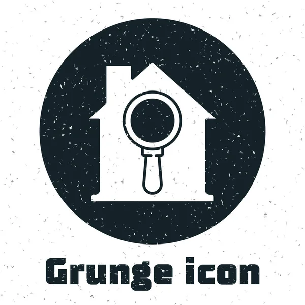 Grunge Search House Icon Isolated White Background Real Estate Symbol — Stock Vector