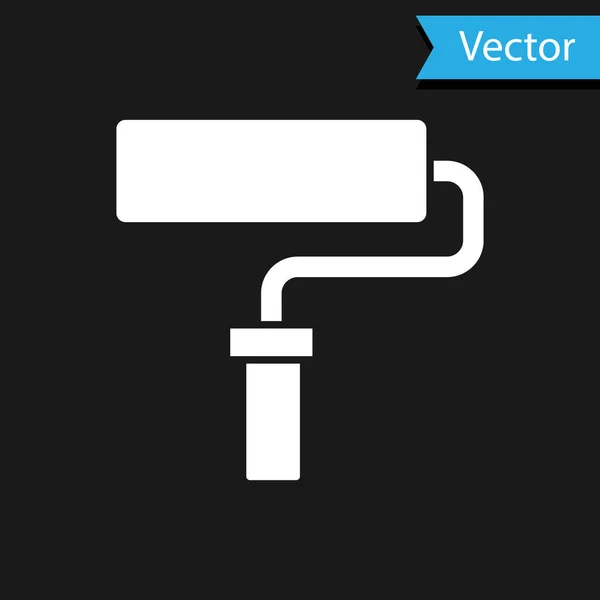 Icono Pincel Rodillo Pintura Blanca Aislado Sobre Fondo Negro Vector — Vector de stock