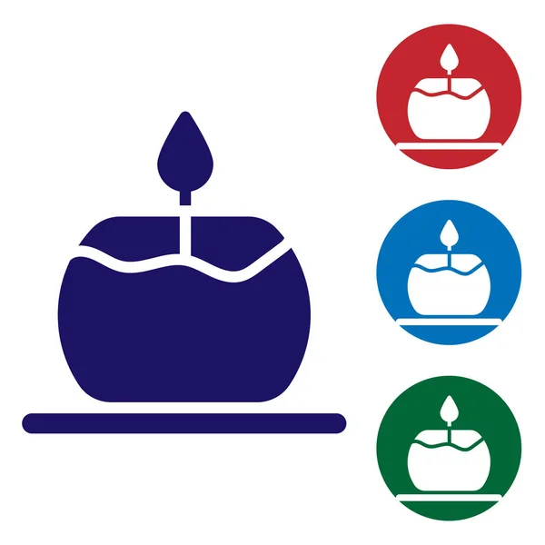 Blaues Aroma Kerzensymbol Auf Weißem Hintergrund Setzen Sie Symbole Farbigen — Stockvektor