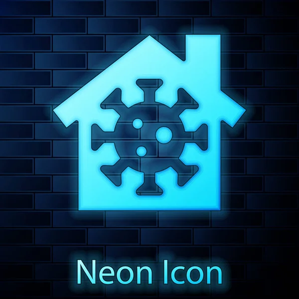 Glödande Neon Stanna Hemma Ikonen Isolerad Tegelvägg Bakgrund Corona Virus — Stock vektor