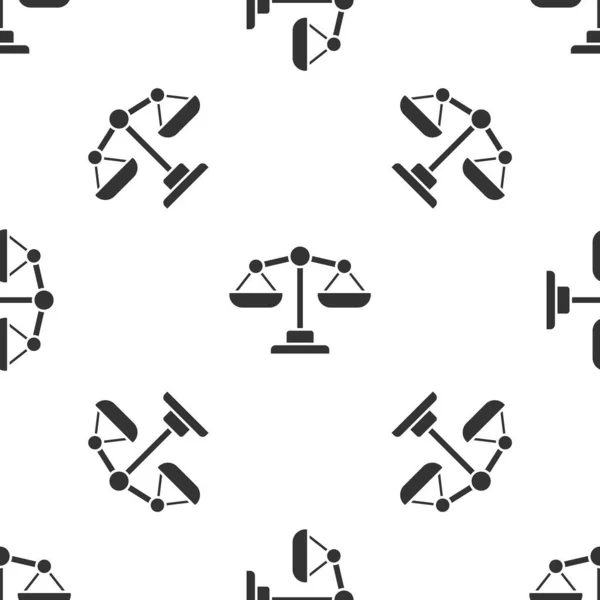 灰色的正义标尺图标隔离了白色背景的无缝图案 法院的象征 天平标志B — 图库矢量图片