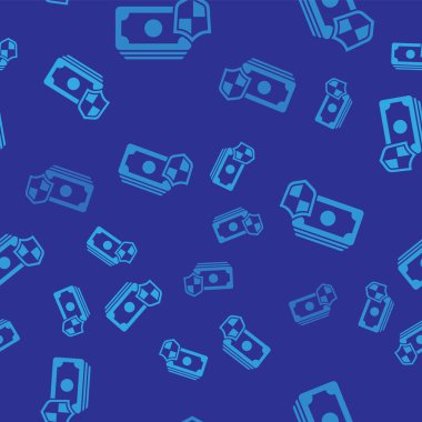 Mavi Para ve kalkan simgesi mavi arka planda izole edilmiş pürüzsüz desen. Sigorta konsepti. Güvenlik, güvenlik, koruma, konsept koruma. Vektör..