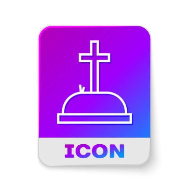 Beyaz arkaplanda çapraz simgesi olan beyaz çizgi Tombstone. Mezar ikonu. Dikdörtgen renk düğmesi. Vektör İllüstrasyonu.